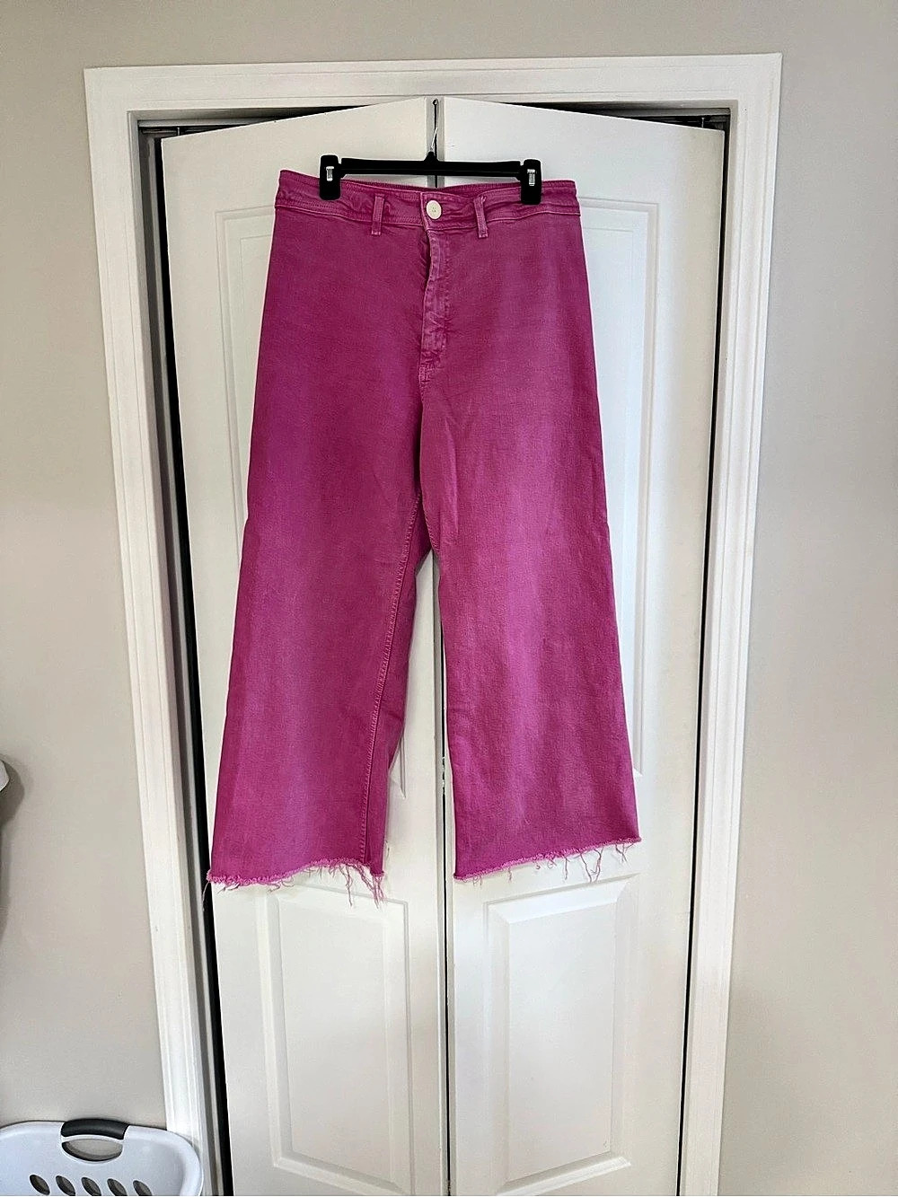 Zara Pink Sailor Wide Leg Jeans Frayed Hem Size 14